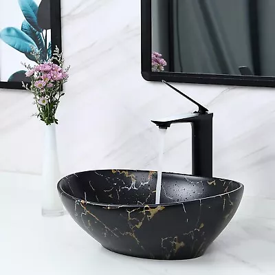 Davivy 16'' X 13.2'' Matte Black Oval Vessel Sink W/ Pop Up Drain Bathroom Sink • $80.99