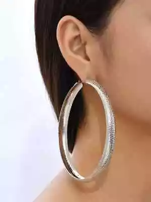 NEW Silver Extra Large Oversized Huge Textured Hoop Fashion Earrings Exaggerated • $5.19