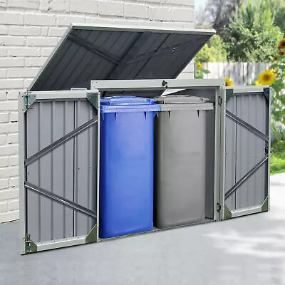 5ft X 3ft Garden 2-Bin Corrugated Steel Rubbish Storage Shed W/Locking Doors Lid • £189.99