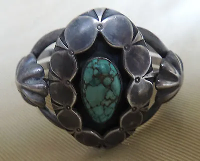 Stunning Navajo Floral Bracelet Egg Shaped Stone Shadowbox Buttons C1940s-50s • $1249