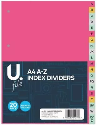 A-Z Paper Index Dividers A4 Assorted Colours Office Card Folder Sorting 20 • £3.49
