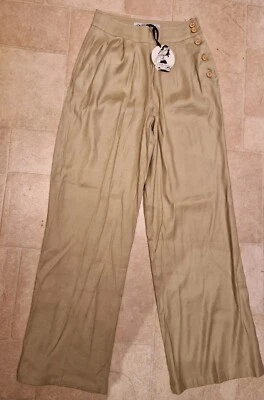 £35 • Buy Cream Beige Hell Bunny 1940s 1950s Swing Trousers Wartime Pinup Rockabilly