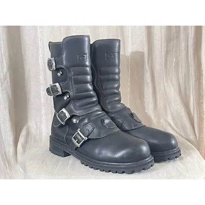 90s Y2k GBX Basix Black Leather Motorcycle Boots Men's Size 13 Vintage • $175