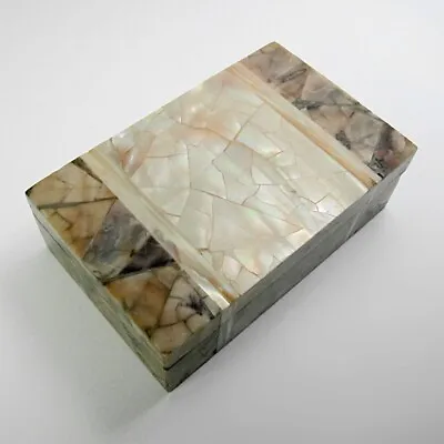 Vintage Mother Of Pearl & Abalone Mosaic Trinket Box 5-1/8  Long • $45.99