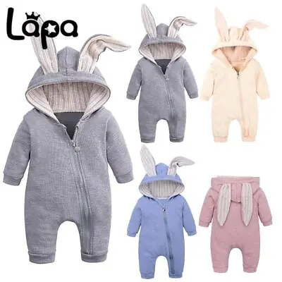 Newborn Kids Cute Rabbit Bunny Ear Romper Bodysuits Jumpsuits For Baby Toddler • £8.89