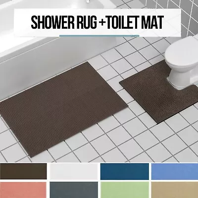 2x Bath Mat Set 100%Chenille Toilet Root Mat Non-slipUltra SoftWater Absorbent • $31.99