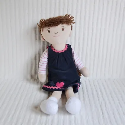 Laura Ashley Evie Rag Doll Dressed Brown Hair Blue Dress Hearts 45cm • $11.10