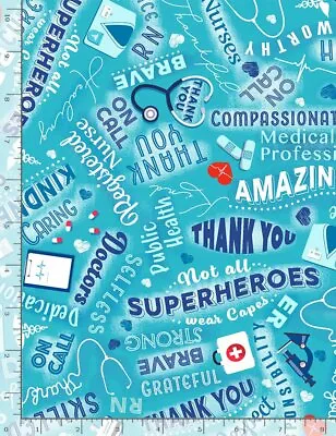 Timeless Treasures Medical Heroes Aqua Cotton Fabric By The Yard • $11.95
