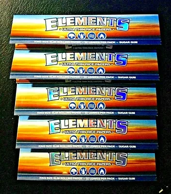 $6.69 • Buy Elements 5pk King Slim Rolling Papers Ultra Thin Rice Slow Burn 32pp Free2Ship!