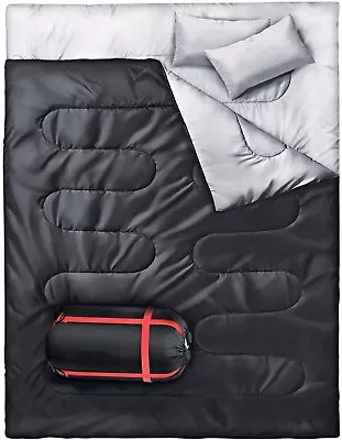 Double Sleeping Bag Adult Sleeping Bag With 2 Pillows Waterproof Large • $40.98