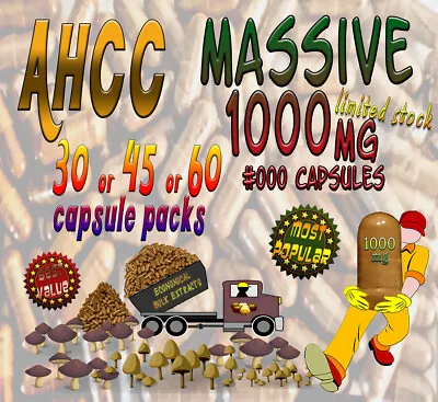 AHCC - 1000mg - Economical MASSIVE #000-size Capsules - IMMUNE ASSIST Packs • $124