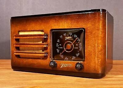 Old Antique Wood Zenith Vintage Tube Radio -Restored Working Art Deco Black Dial • $25