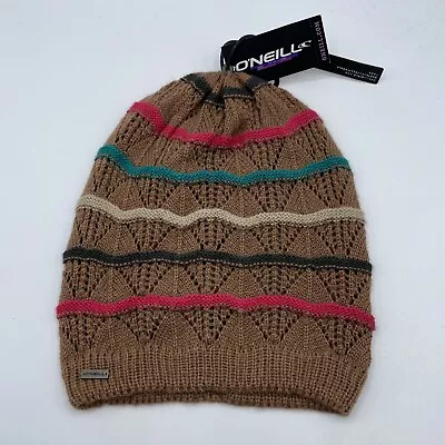 O’neill Beanie Womens One Size Brown Striped Knit Hat Cap Beach Surf Skater NEW • $15.99