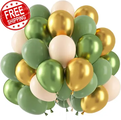 Pack Of 60 Balloons Sage Green Avocado Metallic Gold Latex Balloons Sage Oliv • $52.97