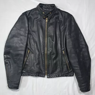 Vintage 90s Cafe Racer Leather Motorcycle Jacket Size Small • $75
