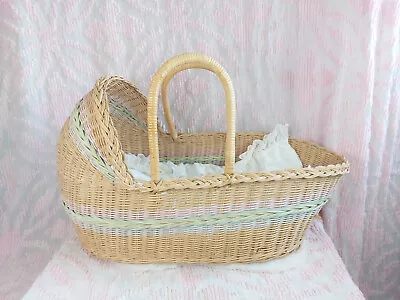 Vintage Woven Wicker Baby Bassinet/Basket/Bed/Crib Hooded W/Handles Baby Shower • $189.99