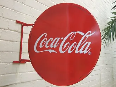 Original Metal Shop Coca Cola Double Sided Hanging Sign  24 ''Diameter Rare Find • $395