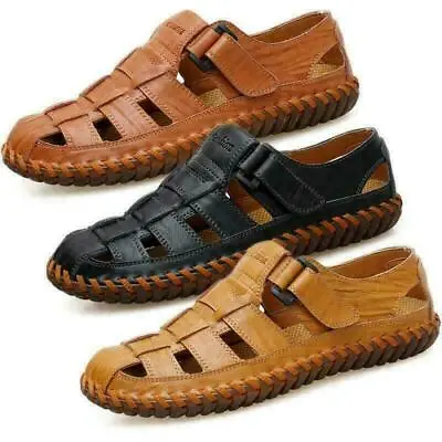 Summer Shoes Men Leather Sandals Cut Out Close Toe Sandles Sport Sandal 38-47 F • £22.68