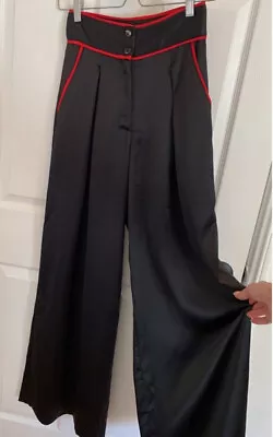 Staud Wide Leg Flare Pants Hi Rise Satin Red Black Rare From Sample Sale • $54