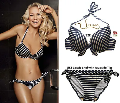 Ultimo 'Miami' Triple Liquid Gel Padded Push-up Halter Bikini 32D & 8 Brief • £34