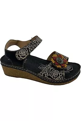 L'Artiste By Spring Step Leather Wedge Sandals Cuteness Black • $47.99