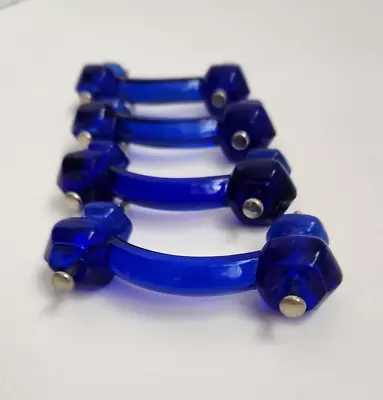 Vintage Glass Drawer Cabinet Pulls Cobalt Blue 3  Centers Lot 4 • $32.50