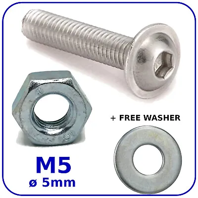 M5 (ø 5mm) MACHINE SCREWS AND NUTS BOLTS FLANGED SOCKET HEAD ZINC FREE WASHERS • £2.71