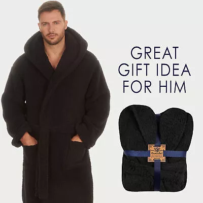 Mens Hooded Dressing Gown Borg Bath Robe Chunky Thick Warm Winter M L XL XXL UK • £24.99