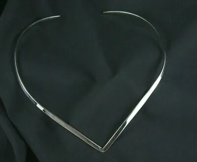 $15.95 • Buy .925 Sterling Silver Plated Choker Collar Necklace V Shape Flat Shiny Jewelry