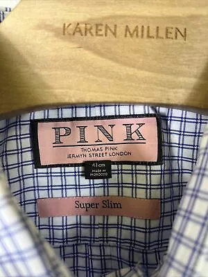 Thomas Pink Super Slim Fit Men’s Dress Shirt White Blue Check Size 16 • $19.90