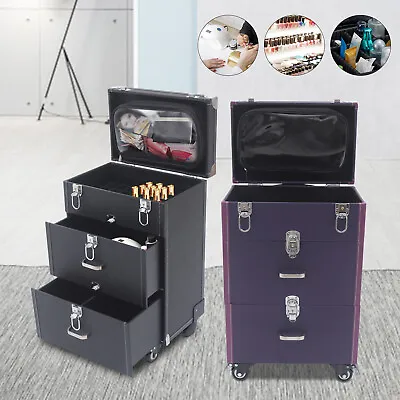 Women Pro Trolley Cosmetic Case Tattoo Nail Makeup Tool Box Rolling Luggage Case • $71