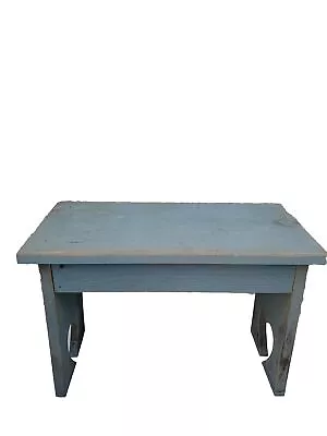 Vintage Shabby Chic Cottage Primitive Wooden Foot Step Stool Bench Painted Blue • $49.99