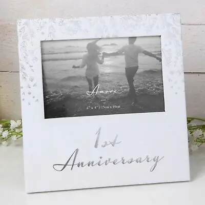 Amore 1st Anniversary Wedding Photo Picture White Frame 1 Year 6x4 Gift Boxed • £14.49