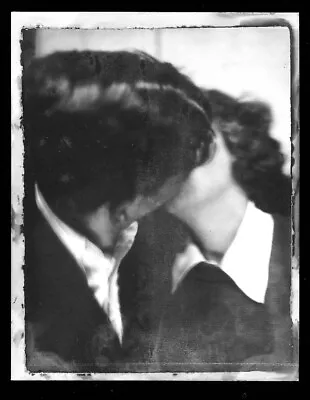 Vintage COUPLE KISS Snapshot Photograph 1940s PHOTO BOOTH POSE • $8.50