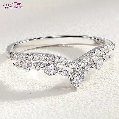 Wuziwen Vintage Crown Eternity Ring Wedding Bands For Women Sterling Silver CZ • $24.99