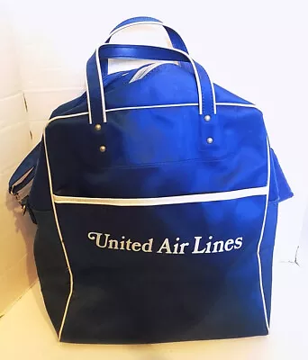 Vintage Blue United Air Lines Flight Bag Luggage Shoulder Strap • $22.99