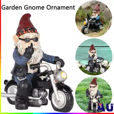 Garden Gnome Riding Motorcycle Funny Outdoor Gnome Decoration Indoor Outdoor AU • $19.99