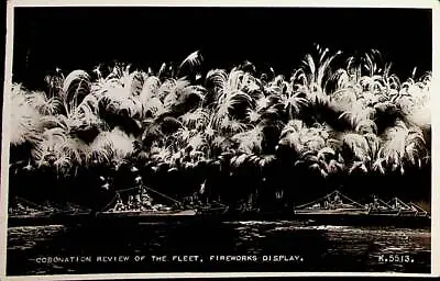 £3.95 • Buy 1953 Vintage Postcard Coronation Naval Review Fleet Fireworks Navy Valentines