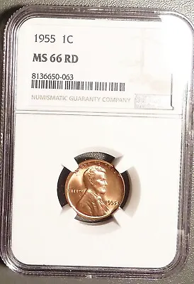 1955-P Lincoln Cent NGC Graded MS66 RD Lustrous  Poor Man's Double Die  (063). • $78.95