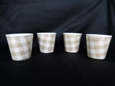 4 Retro Patio White Clear Plastic Melmac Double Walled Checked Burlap Tumblers  • $21