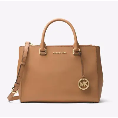 Michael Kors Kellen Saffiano Pebbled Leather Tote Handbag Purse Brown Gold • $78
