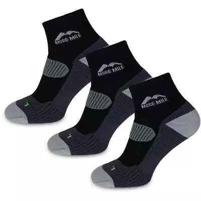 More Mile Mens London 3 Pack Running Socks Black Cushioned Padded Sports Ankle • £9.90