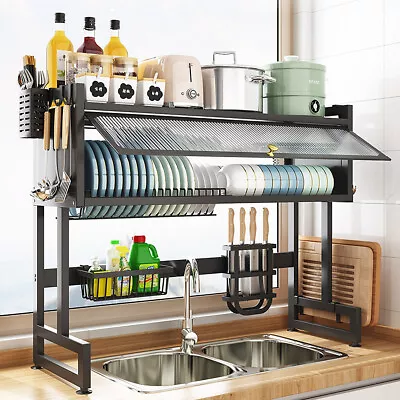 Over The Sink Dish Drying Rack 3 Tier Large Dish Rack Metal For Kitchen With Lid • $75.89