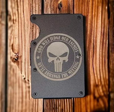 Engraved In USA  Punisher- God Will Judge  Slim Wallet RFID Blocking Patriot • $25.99