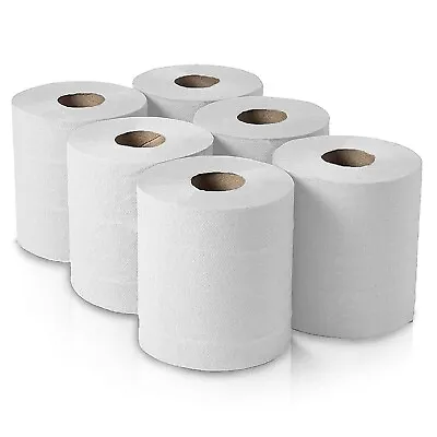 6 Jumbo Workshop Hand Towels White Rolls 2 Ply Centre Feed Wipes Embossed Tissue • £10.99