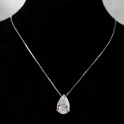 2Ct Pear Cut Lab Created Diamond Solitaire Pendant 14K White Gold Plated Silver • $22.50