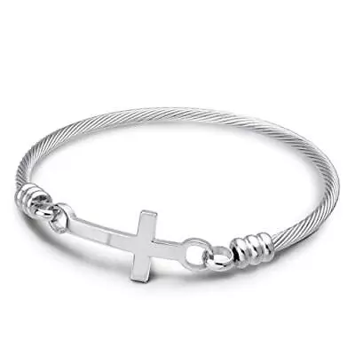 555Jewelry Modern Stainless Steel Metal Religious Cross Clasp Bangle • $13.99
