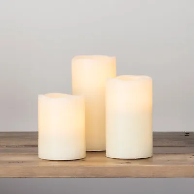 £13.99 • Buy Set Of 3 Battery Flickering LED Flameless Pillar Candles Real Wax With 6h Timer