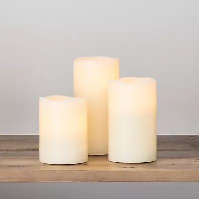£12.99 • Buy Set Of 3 Battery Flickering LED Flameless Pillar Candles Real Wax With 6h Timer