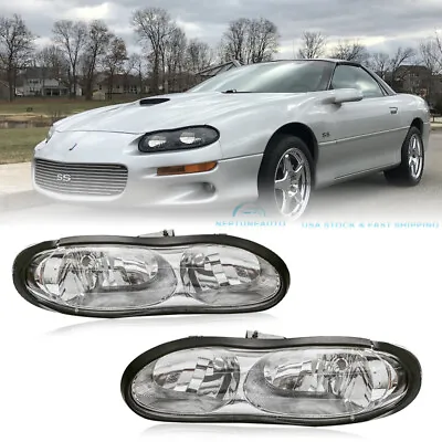 Pair Headlights ASSY For 1998-02 Chevrolet Camaro Base Chrome Housing Clear Lens • $76.95